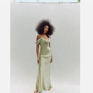 Reformation RONDA Silk Drape Maxi Dress Dried Herbs Sage Green Womens 2 NWT
